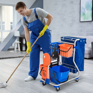 Schoonmaaktrolley | Kleur: Blauw, Oranje | Afmetingen: 70x100x103 cm
