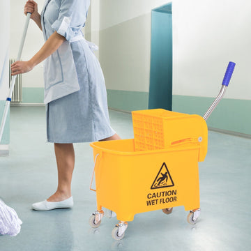 Schoonmaaktrolley - Reinigingswagen met pers | Kleur: Geel | Afmetingen: 27x63x67 cm