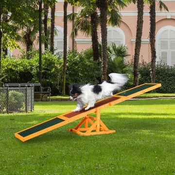 Hondenwip - Houten agility seesaw | Kleur: Groen, Bruin | Afmetingen: 70.86x11.81x11.81 cm