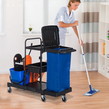 Schoonmaaktrolley | Kleur: Zwart, Blauw, Oranje | Afmetingen: 63.3x111x130 cm