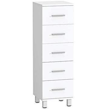 Smalle badkamerkast met 5 lades - Wit | Kleur: Wit | Afmetingen: 30x30x95 cm