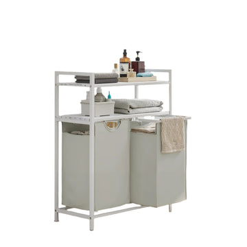 Wasmand met 2 vakken - uitschuifbare uitneembare zakken - 73 x 33 x 92 cm