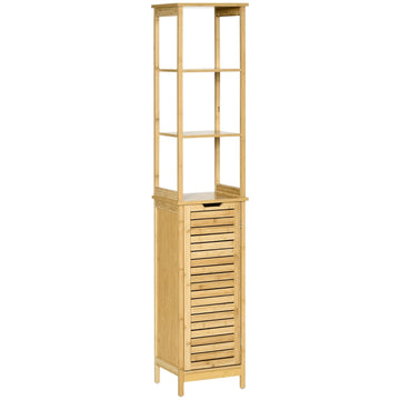 Bamboe badkamerkast, 3 open vakken en deur | Kleur: Naturel | Afmetingen: 30x34x173 cm