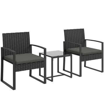 Rattan bistroset met 2 stoelen en tafel | Kleur: Donkergrijs | Afmetingen: 55x58x76 cm