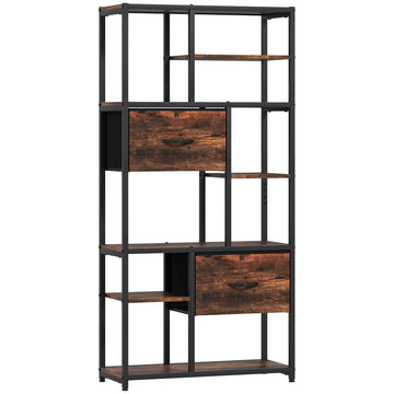 Opbergrek met 2 stoffen lades en 9 vakken | Kleur: Bruin+Zwart | Afmetingen: 30x72.5x150 cm