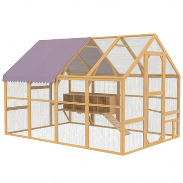 Kippenren met uitloop voor 8-12 kippen | Kleur: Geel | Afmetingen: 185,5x280x188 cm