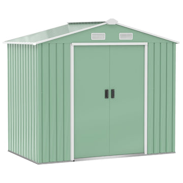 Metalen tuinschuur met schuifdeuren | Kleur: Groen | Afmetingen: 130x213x185 cm