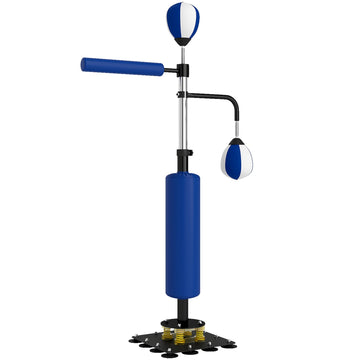 Boksstandaard met speedballen en trapkussen | Kleur: Blauw, Zwart | Afmetingen: 107x36x140-205 cm
