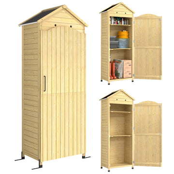 Houten tuinkast met verstelbare planken | Kleur: Natuurhout | Afmetingen: 85x58x213 cm