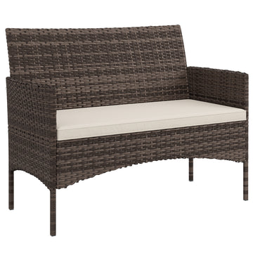 2-zits PE-rotan tuinbank met kussen | Kleur: Khaki | Afmetingen: 115x63x85 cm