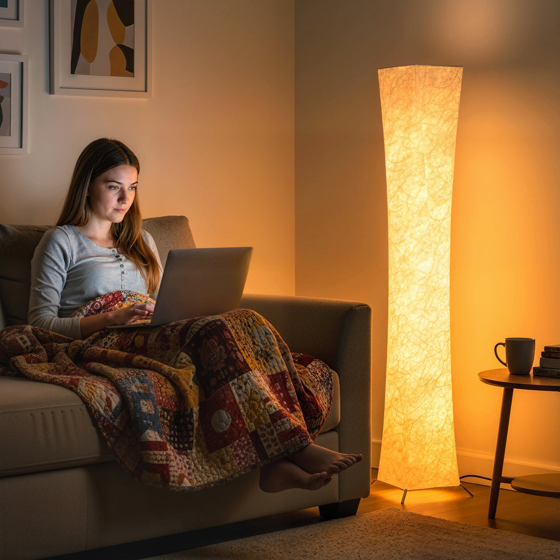 Moderne vloerlamp met papieren kap, 3 standen | Kleur: Wit | Afmetingen: 25x25x129 cm