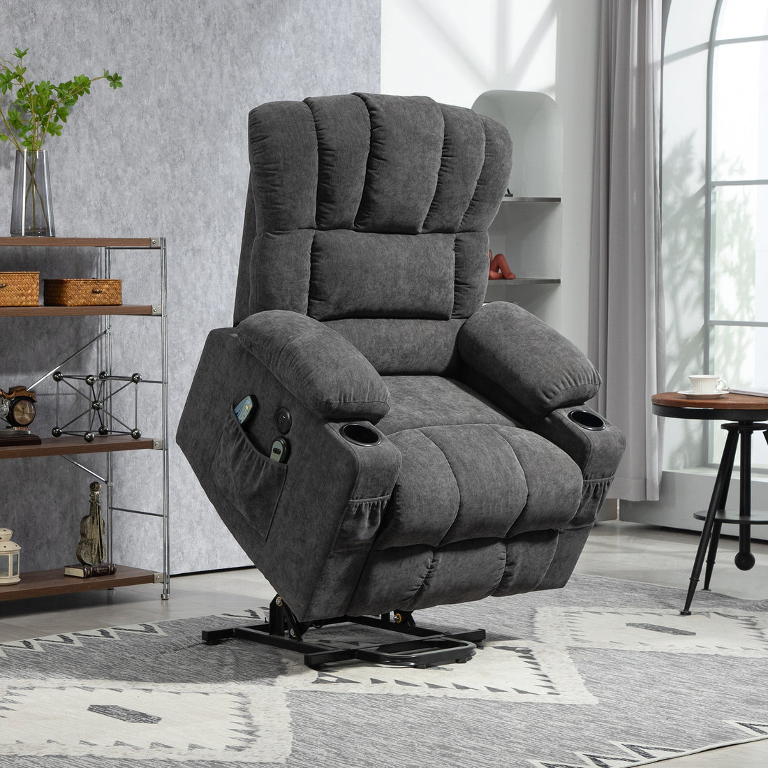 Elektrisk reclinerfåtölj med massage och värme | Färg: Grå | Mått: 93x91x110 cm