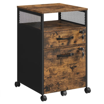Vintage bruin-zwarte archiefkast - opbergkast - spaanplaat en staal - 44 x 42 x 69 cm