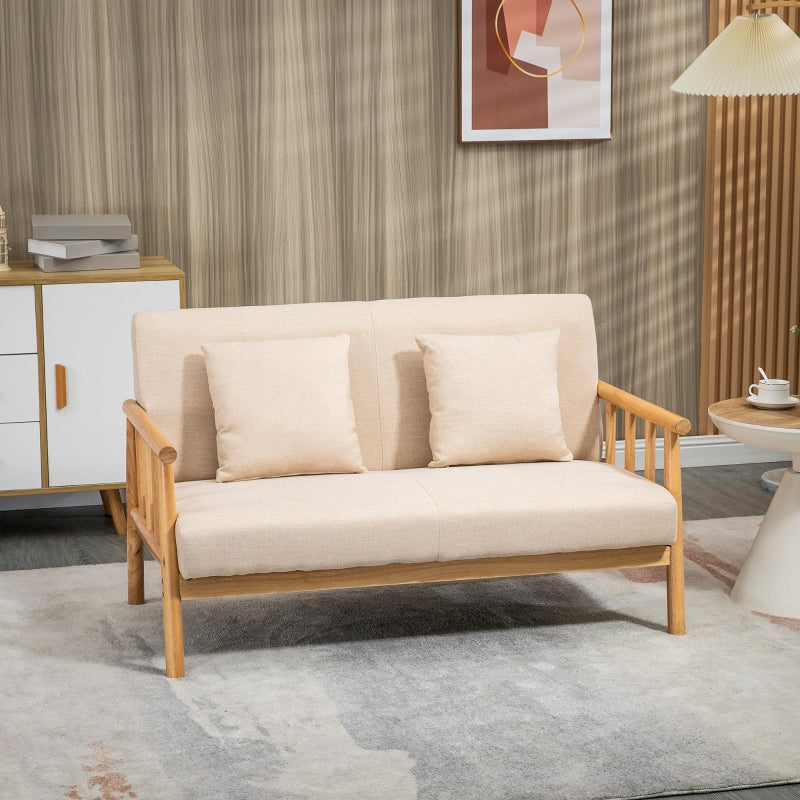 2-zitsbank met linnenlook bekleding | Kleur: Beige | Afmetingen: 69x123x74 cm