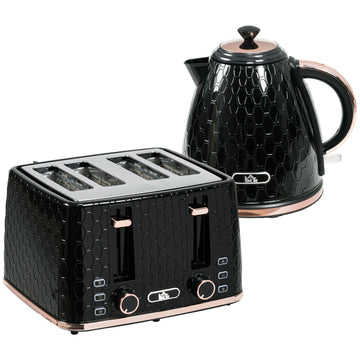 Waterkoker & broodrooster | Kleur: Zwart | Afmetingen: 19.5x24.2x23.4/27.6x29.3x18.9 cm