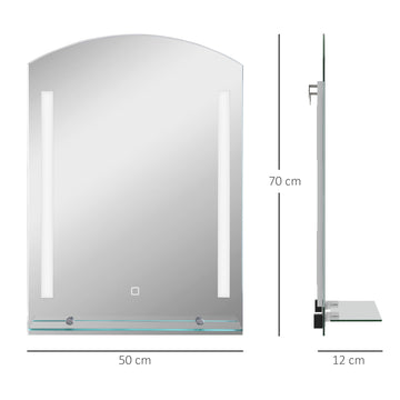 Badkamerspiegel met ledverlichting en glazen plank | Kleur: Zilver | Afmetingen: 50x12x70 cm