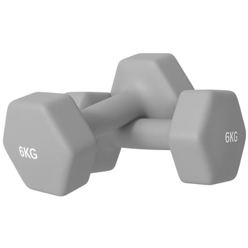 Hexagonale dumbbellset 2 x 6 kg voor thuis - Grijs | Kleur: Grijs | Afmetingen: 10x22x10 cm
