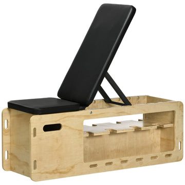 Fitnessbank met halterrek | Kleur: Natuurlijk + zwart | Afmetingen: 35x110x43-107 cm