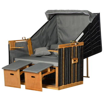 Strandstoel voor 2 personen met zonnedak | Kleur: Lichtgrijs | Afmetingen: 118x79x160 cm