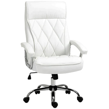 Bureaustoel met hoofdsteun en wipfunctie | Kleur: Wit | Afmetingen: 66x69x113-121 cm