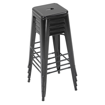 4 industriële stapelbare barkrukken met voetensteun | Kleur: Grijs | Afmetingen: 43x43x76 cm