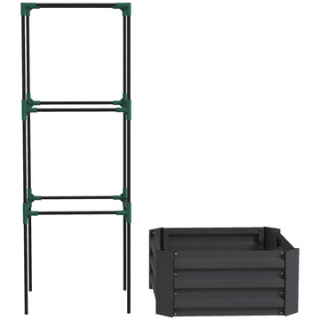 Plantenbak met klimrek - Verhoogd tuinbed | Kleur: Donkergrijs | Afmetingen: 61x61x140 cm