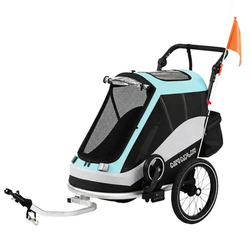 2-in-1 Kinderfietskar en Buggy, Opvouwbaar | Kleur: Hellblauw | Afmetingen: 65x155x98 cm