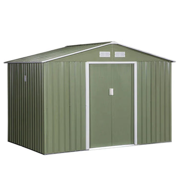 Metalen tuinschuur met dubbele deuren | Kleur: Lichtgroen | Afmetingen: 195x277x192 cm
