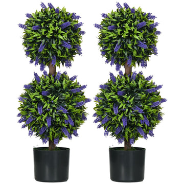 Set van 2 kunstlavendelbomen voor binnen en buiten | Kleur: Groen | Afmetingen: 15x15x70 cm
