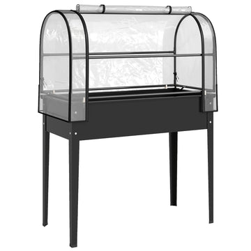 Verhoogd plantenbed met kasopzetstuk en afdekking | Kleur: Zwart | Afmetingen: 49x100x136 cm
