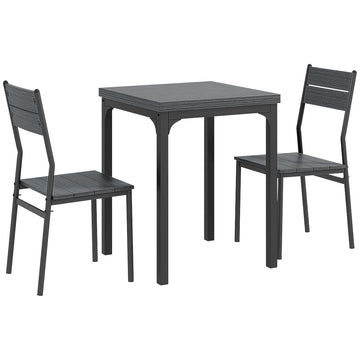 3-delige eetgroep met tafel en 2 stoelen | Kleur: Grijs | Afmetingen: 60x60x76 cm