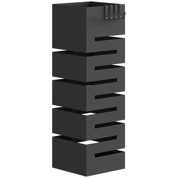 Metalen paraplustandaard met haken en lekbak | Kleur: Zwart | Afmetingen: 15,5x15,5x49 cm