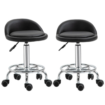 Set van 2 massagekrukken op wielen | Kleur: Zwart | Afmetingen: 38x38x57-72 cm