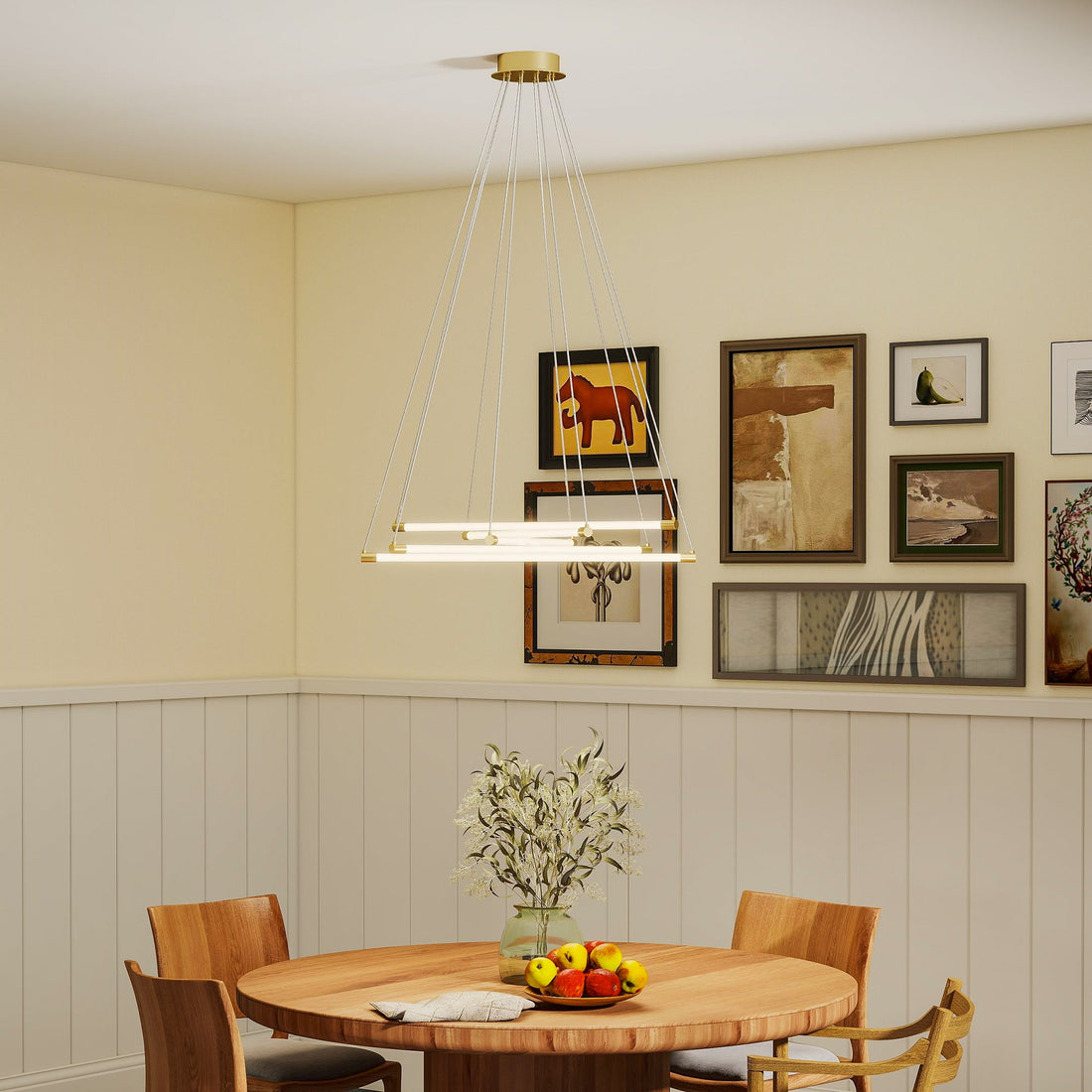 LED plafondlamp 50W, 5 verstelbare buizen | Kleur: Goud/Wit | Afmetingen: 82x82x124 cm