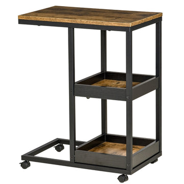 C-vormige bijzettafel met opbergruimte | Kleur: Donkerbruin+Zwart | Afmetingen: 51x33x66 cm