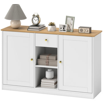 Dressoir met lade en open vakken | Kleur: Wit en bruin | Afmetingen: 120x35x75,2 cm