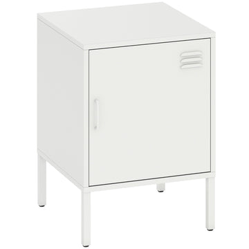 Stalen nachtkastje - Verstelbare bijzettafel | Kleur: Wit | Afmetingen: 40x40x56 cm