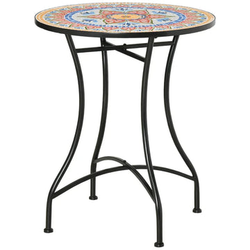 Mozaïek tuintafel Ø60 cm | Kleur: Rood+Blauw+Wit+Zwart | Afmetingen: 60x60x71 cm