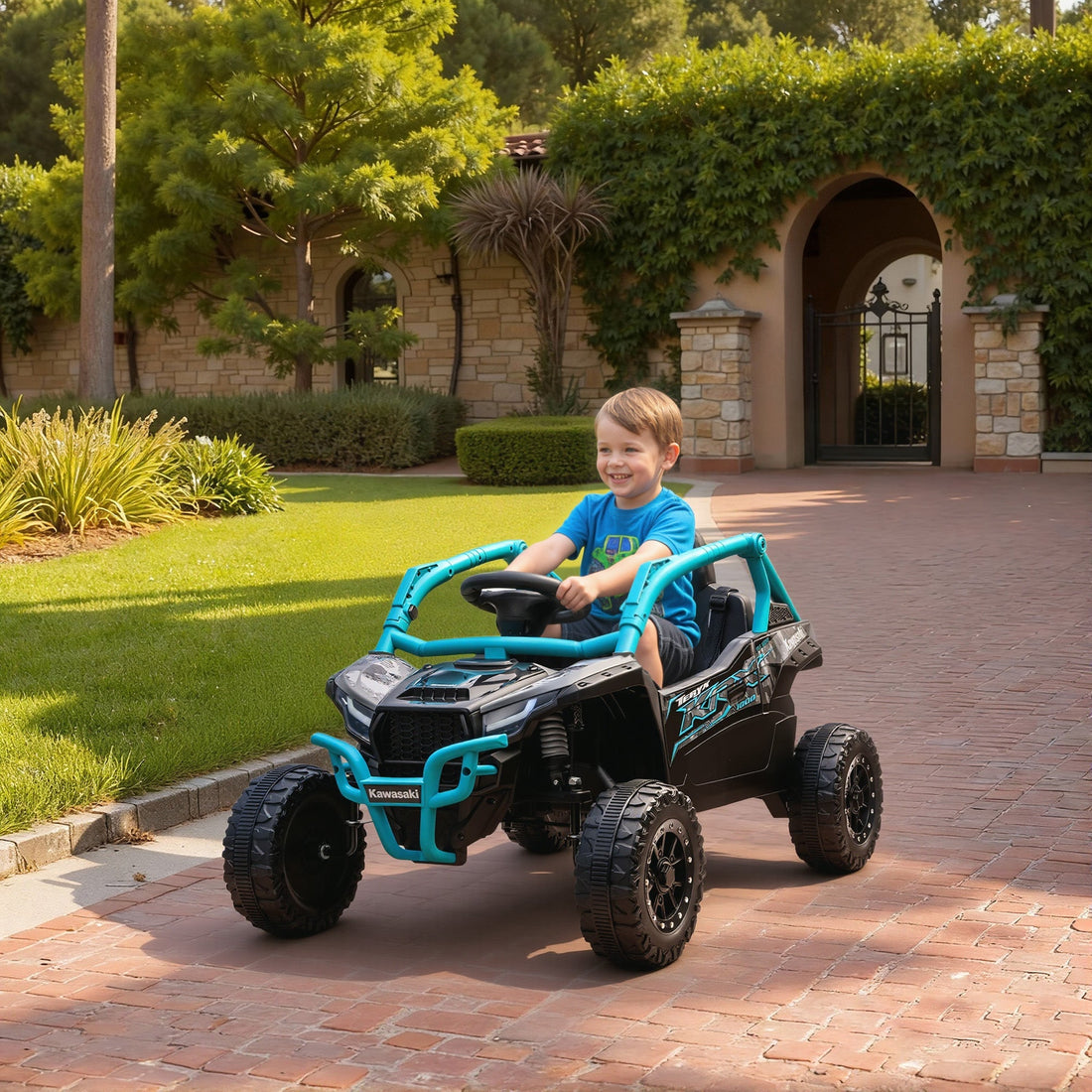 12V Kinderauto für Offroad, blau mit Fernbedienung | Farbe: Blau | Abmessungen: 64x100x56 cm