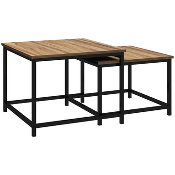 Bijzettafelset - industriële nesttafels | Kleur: Natuurlijk hout | Afmetingen: 60x60x45 cm