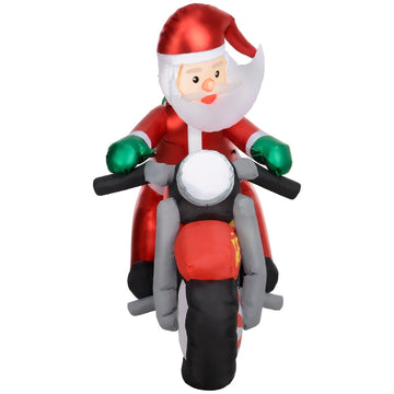 Kerstman op motor - Opblaasbare kerstdecoratie | Kleur: Rood | Afmetingen: 95x180x170 cm