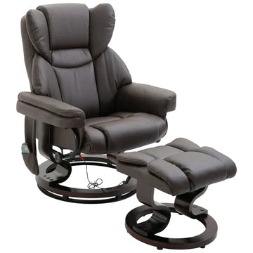Massagestoel met voetenbank - verstelbare relaxstoel | Kleur: Bruin | Afmetingen: 79x82x101 cm