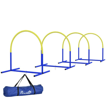 Hondenagilityset met 4 hindernisbogen | Kleur: Blauw/geel | Afmetingen: 64x88x95 cm