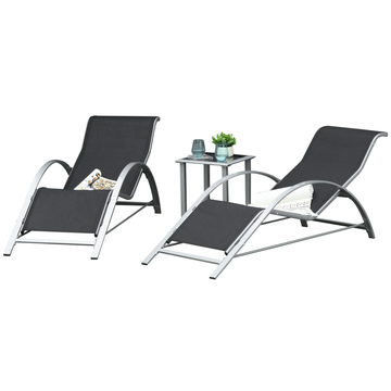 Loungeset voor tuin met 2 stoelen en tafel | Kleur: Grijs + zwart | Afmetingen: 59x169x66 cm