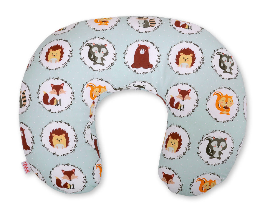 Voedingskussen croissant – babykussen – optimale rugondersteuning – mint dierenprint – katoen