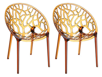 2-delige Set Stapelstoelen - Designstoelen - Weerbestendig Kunststof Kleur barnsteen
