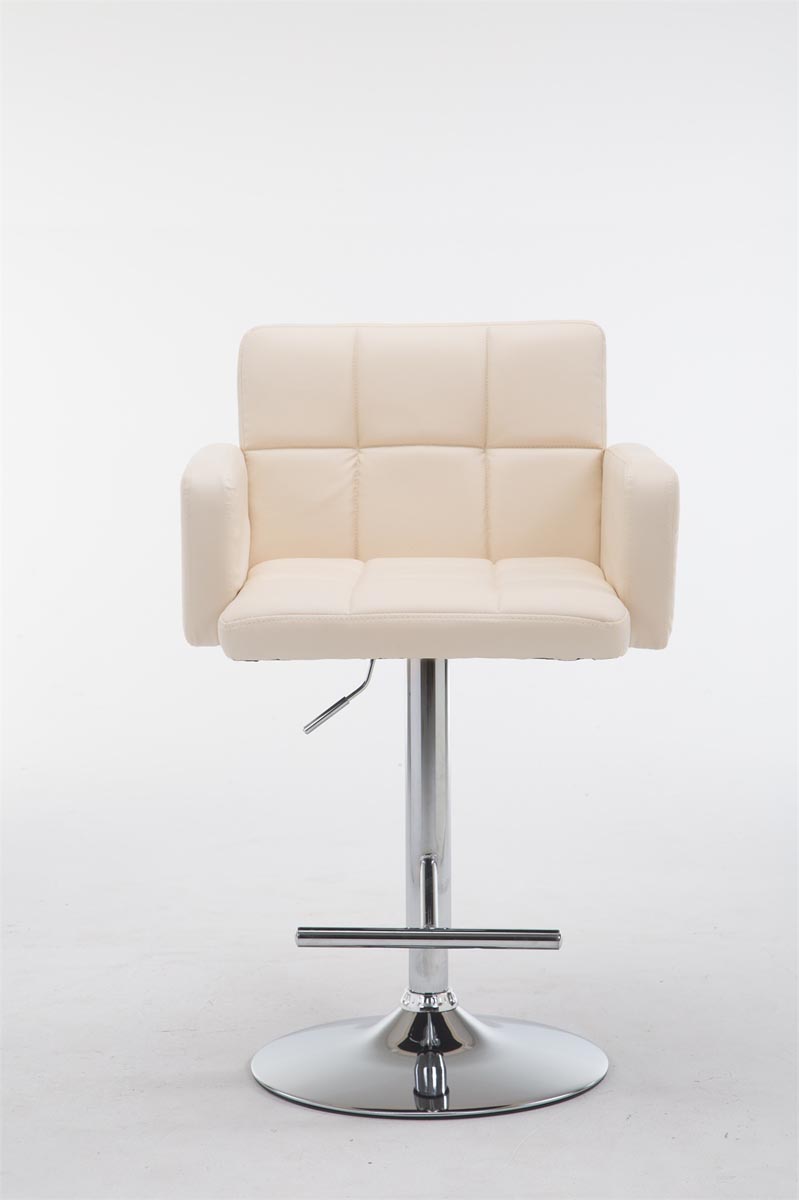 Design Barkruk, Luxe Kruk - Comfortabele Kunstleren Zitting - Verstelbare Hoogte, 360° Draaibaar Kleur crème