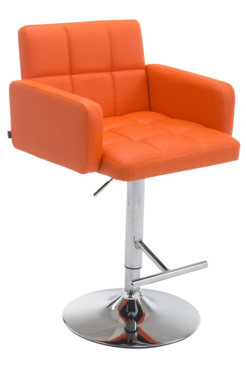 Design Barstoel - Kruk - Comfortabele Zit voor Dagelijks Gebruik met Kunstleren Bekleding Kleur oranje Onderstel Kleur chroom