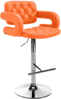 Designer Barstoel met Kunstleer - Luxe Comfort - Verstelbaar en Stabiliteit Kleur oranje Onderstel Kleur chroom