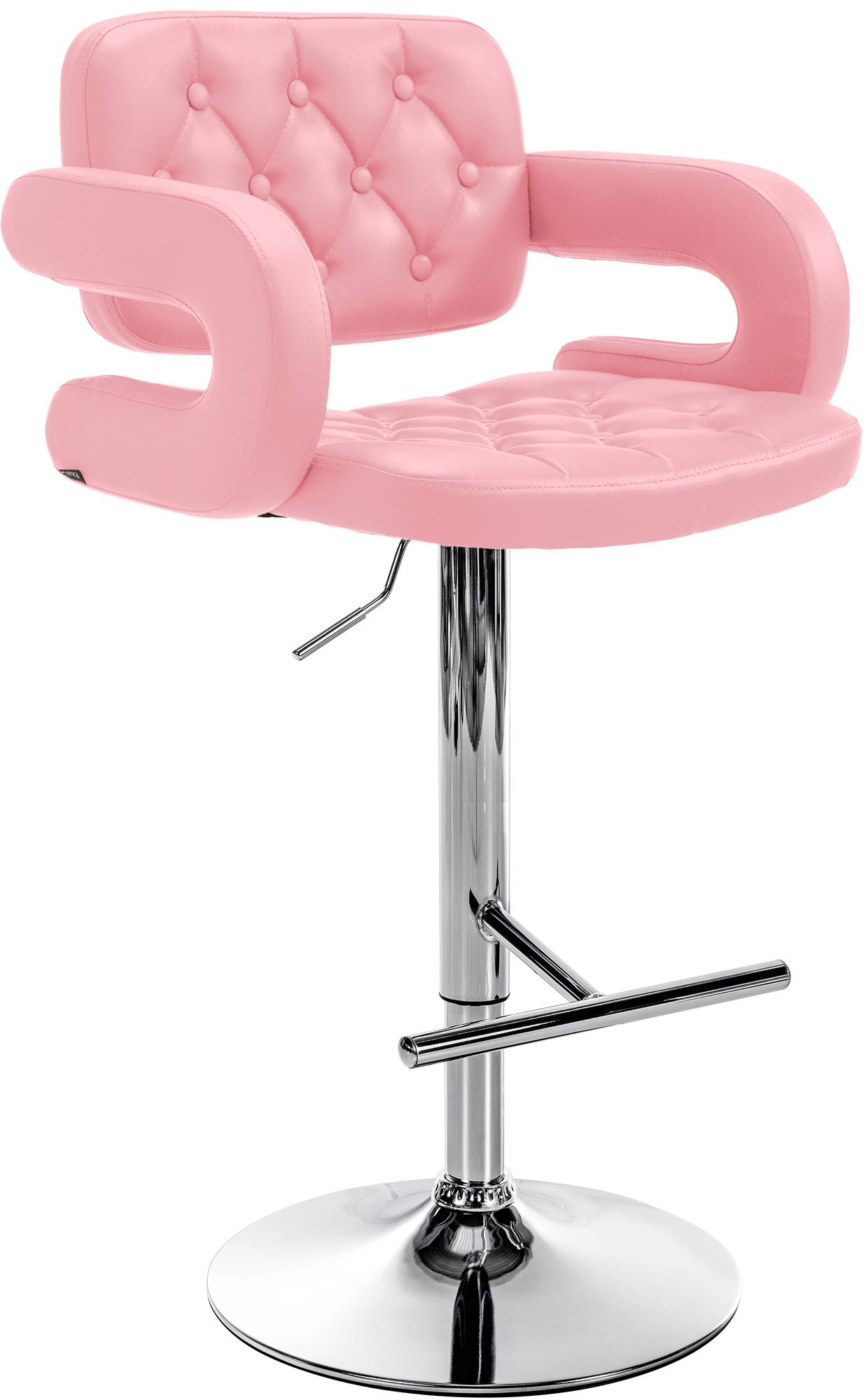 Designer Barstoel met Kunstleer - Luxe Comfort - Verstelbaar en Stabiliteit Kleur roze Onderstel Kleur chroom
